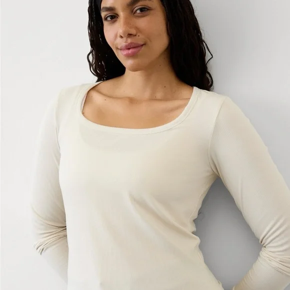 NWOT Athleta signature rib square neck top in bone - Picture 2 of 7
